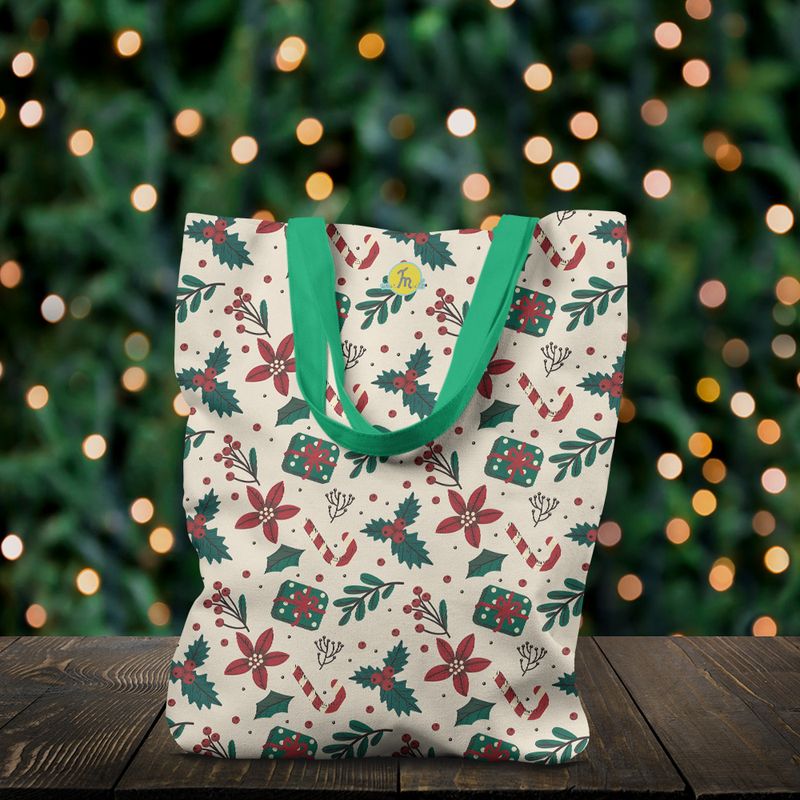 Fashion, accesorii si bijuterii - Femei - Accesorii femei - Genti si rucsacuri femei - Geanta Handmade Tote Liner cu Captuseala, Decoratiuni de Craciun, Multicolor, 43x37 cm - Infinity.ro