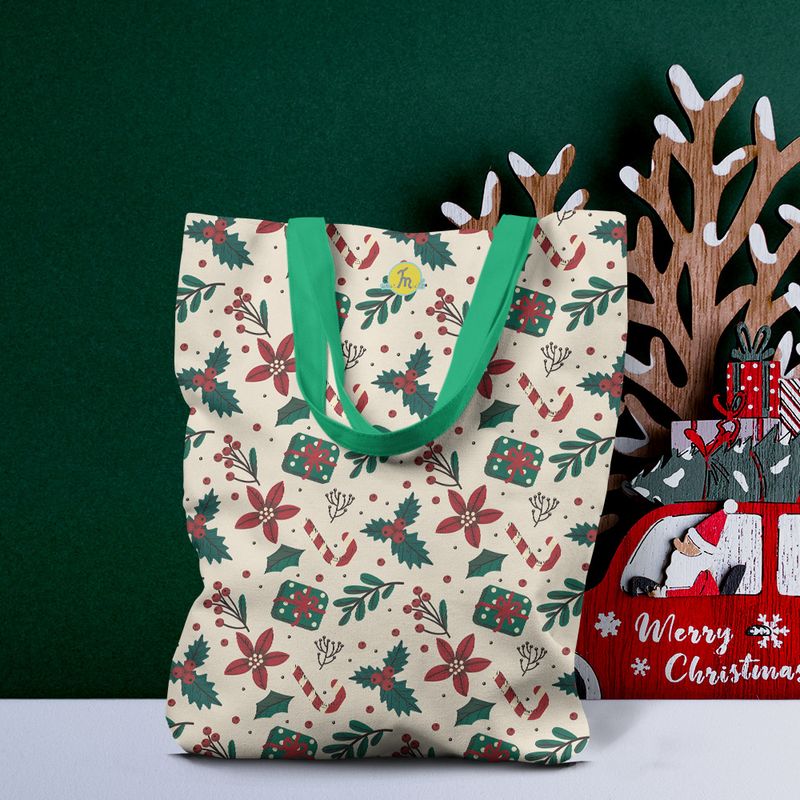 Fashion, accesorii si bijuterii - Femei - Accesorii femei - Genti si rucsacuri femei - Geanta Handmade Tote Liner cu Captuseala, Decoratiuni de Craciun, Multicolor, 43x37 cm - Infinity.ro