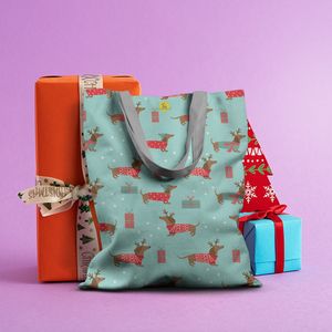Geanta Handmade Tote Basic, Cadouri si Caine Festiv de Craciun, Multicolor, 43x37 cm