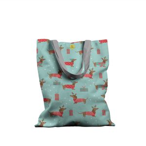 Geanta Handmade Tote Basic, Cadouri si Caine Festiv de Craciun, Multicolor, 43x37 cm