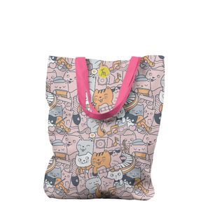 Geanta Handmade Tote Liner cu Captuseala, Si Pisicile adora Muzica, Multicolor, 45x37 cm
