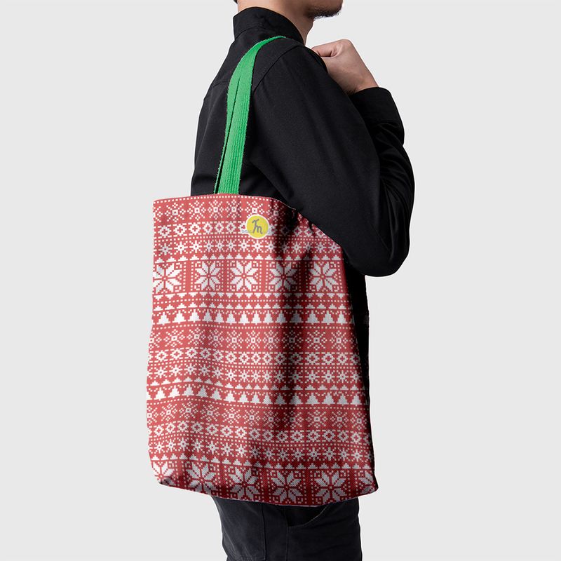 Fashion, accesorii si bijuterii - Femei - Accesorii femei - Genti si rucsacuri femei - Geanta Handmade Tote Basic, Haina lui Mos Craciun, Multicolor, 43x37 cm - Infinity.ro