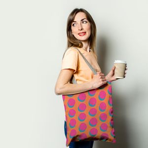 Geanta Handmade Tote Basic, Cercuri Mari, Multicolor, 43x37 cm