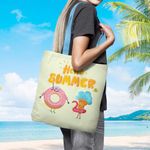 Fashion, accesorii si bijuterii - Femei - Accesorii femei - Genti si rucsacuri femei - Geanta Handmade, Tote Bag Basic Mulewear, Hello Summer Inghetata si Gogoasa la Plaja, Multicolor, 43x37 cm - Infinity.ro
