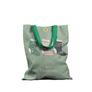 Geanta Handmade Tote Basic, Merry Christmas Sosete de Craciun, Multicolor, 43x37 cm