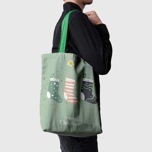 Geanta Handmade Tote Basic, Merry Christmas Sosete de Craciun, Multicolor, 43x37 cm