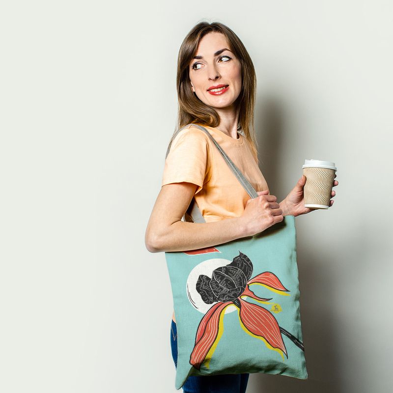 Fashion, accesorii si bijuterii - Femei - Accesorii femei - Genti si rucsacuri femei - Geanta Handmade Tote Basic, Flori de Noapte la Lumina Lunii, Multicolor, 43x37 cm - Infinity.ro