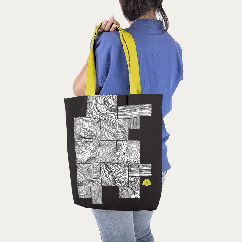 Fashion, accesorii si bijuterii - Femei - Accesorii femei - Genti si rucsacuri femei - Geanta Handmade Tote Liner cu Captuseala, Fibra de Lemn Inramata, Multicolor, 45x37 cm - Infinity.ro