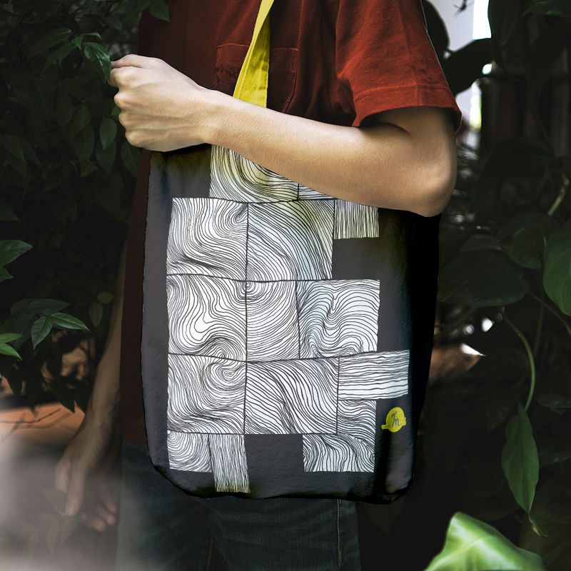 Fashion, accesorii si bijuterii - Femei - Accesorii femei - Genti si rucsacuri femei - Geanta Handmade Tote Liner cu Captuseala, Fibra de Lemn Inramata, Multicolor, 45x37 cm - Infinity.ro