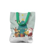 Fashion, accesorii si bijuterii - Femei - Accesorii femei - Genti si rucsacuri femei - Geanta Handmade Tote Liner cu Captuseala, Renii si Mos Craciun Impodobesc Bradul, Multicolor, 43x37 cm - Infinity.ro