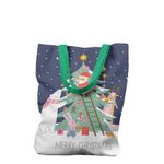 Fashion, accesorii si bijuterii - Femei - Accesorii femei - Genti si rucsacuri femei - Geanta Handmade Tote Liner cu Captuseala, Animale care Impodobesc Bradul cu Mos Craciun, Multicolor, 43x37 cm - Infinity.ro