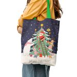 Fashion, accesorii si bijuterii - Femei - Accesorii femei - Genti si rucsacuri femei - Geanta Handmade Tote Liner cu Captuseala, Animale care Impodobesc Bradul cu Mos Craciun, Multicolor, 43x37 cm - Infinity.ro