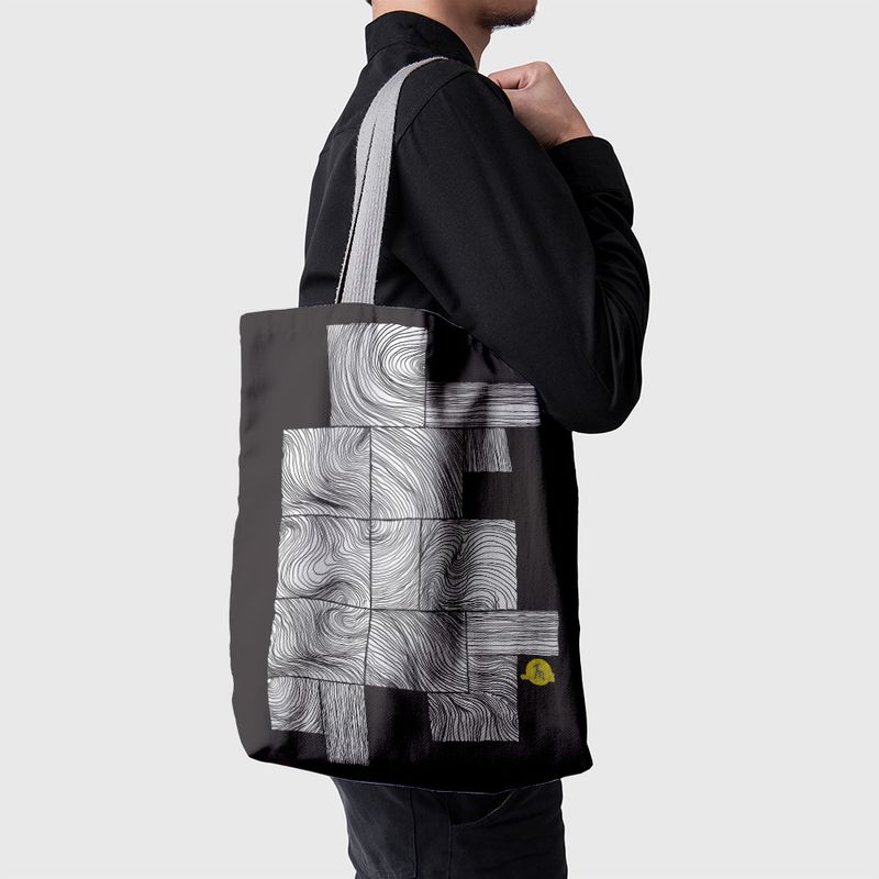 Fashion, accesorii si bijuterii - Femei - Accesorii femei - Genti si rucsacuri femei - Geanta Handmade Tote Basic, Fibra de Lemn Inramata, Multicolor, 43x37 cm - Infinity.ro