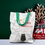 Fashion, accesorii si bijuterii - Femei - Accesorii femei - Genti si rucsacuri femei - Geanta Handmade Tote Liner cu Captuseala, Meowy Christmas Urare de Craciun de la 3 Pisici, Multicolor, 45x37 cm - Infinity.ro