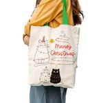 Fashion, accesorii si bijuterii - Femei - Accesorii femei - Genti si rucsacuri femei - Geanta Handmade Tote Liner cu Captuseala, Meowy Christmas Urare de Craciun de la 3 Pisici, Multicolor, 45x37 cm - Infinity.ro