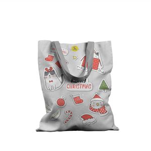 Geanta Handmade Tote Basic, Cadouri si Pisici de Craciun, Multicolor, 43x37 cm