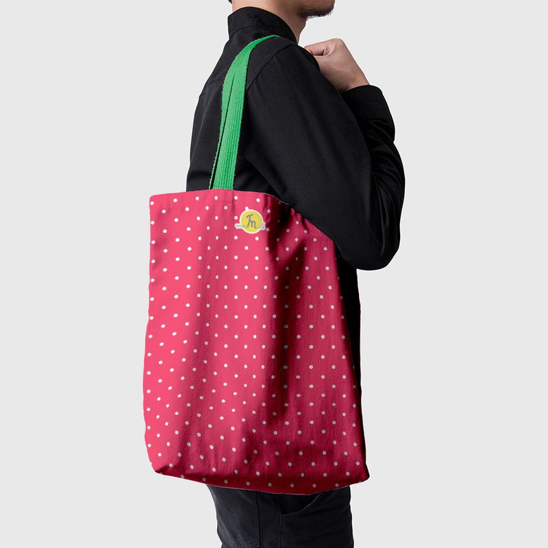 Fashion, accesorii si bijuterii - Femei - Accesorii femei - Genti si rucsacuri femei - Geanta Handmade Tote Basic, Buline din Esarfa lui Mos Craciun, Multicolor, 43x37 cm - Infinity.ro