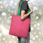 Fashion, accesorii si bijuterii - Femei - Accesorii femei - Genti si rucsacuri femei - Geanta Handmade Tote Basic, Buline din Esarfa lui Mos Craciun, Multicolor, 43x37 cm - Infinity.ro