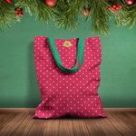 Fashion, accesorii si bijuterii - Femei - Accesorii femei - Genti si rucsacuri femei - Geanta Handmade Tote Basic, Buline din Esarfa lui Mos Craciun, Multicolor, 43x37 cm - Infinity.ro