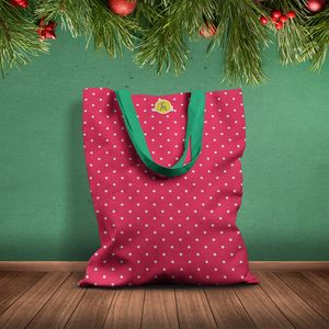 Geanta Handmade Tote Basic, Buline din Esarfa lui Mos Craciun, Multicolor, 43x37 cm