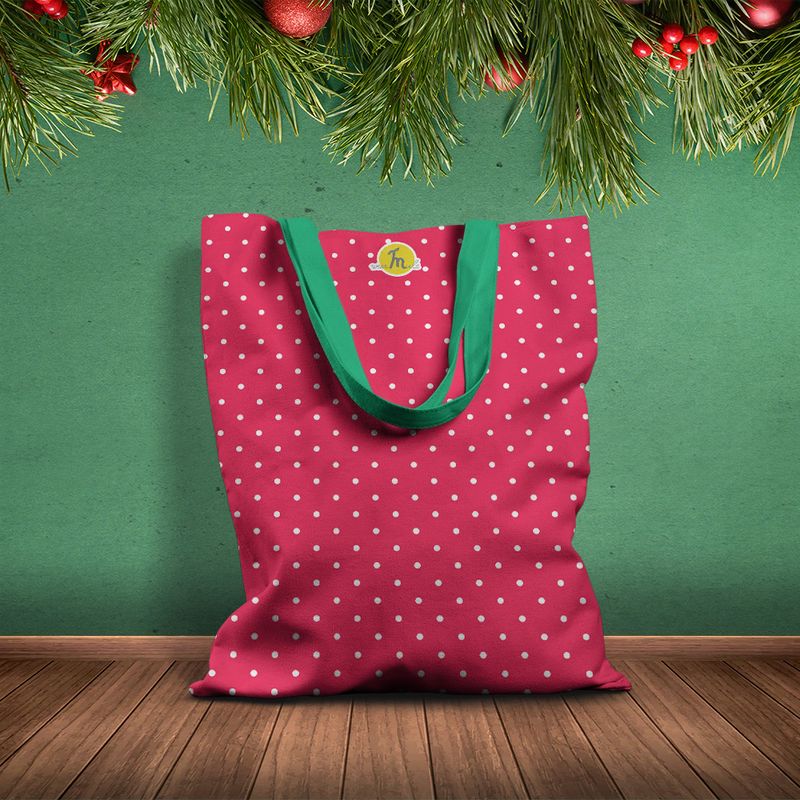 Fashion, accesorii si bijuterii - Femei - Accesorii femei - Genti si rucsacuri femei - Geanta Handmade Tote Basic, Buline din Esarfa lui Mos Craciun, Multicolor, 43x37 cm - Infinity.ro