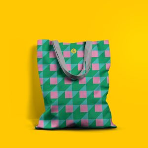 Geanta Handmade Tote Basic, Patrate si Volume, Multicolor, 43x37 cm