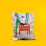 Fashion, accesorii si bijuterii - Femei - Accesorii femei - Genti si rucsacuri femei - Geanta Handmade Tote Basic, Cat Power Pisica si Ghiveci cu Planta, Multicolor, 43x37 cm - Infinity.ro