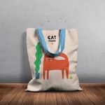 Fashion, accesorii si bijuterii - Femei - Accesorii femei - Genti si rucsacuri femei - Geanta Handmade Tote Basic, Cat Power Pisica si Ghiveci cu Planta, Multicolor, 43x37 cm - Infinity.ro