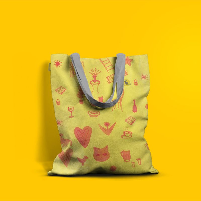 Fashion, accesorii si bijuterii - Femei - Accesorii femei - Genti si rucsacuri femei - Geanta Handmade Tote Basic, Picnic in Gradina Abstract, Multicolor, 43x37 cm - Infinity.ro