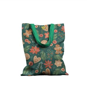 Geanta Handmade Tote Basic, Turta Dulce de Craciun, Multicolor, 43x37 cm