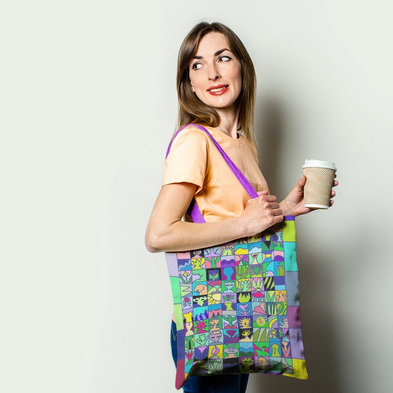 Fashion, accesorii si bijuterii - Femei - Accesorii femei - Genti si rucsacuri femei - Geanta Handmade Tote Basic, Momente si Amintiri, Multicolor, 43x37 cm - Infinity.ro