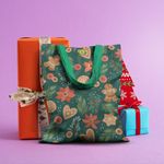 Fashion, accesorii si bijuterii - Femei - Accesorii femei - Genti si rucsacuri femei - Geanta Handmade Tote Basic, Turta Dulce de Craciun, Multicolor, 43x37 cm - Infinity.ro