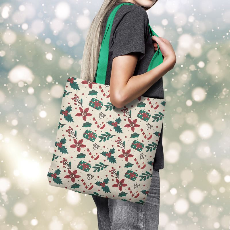 Fashion, accesorii si bijuterii - Femei - Accesorii femei - Genti si rucsacuri femei - Geanta Handmade Tote Basic, Decoratiuni pentru Craciun, Multicolor, 43x37 cm - Infinity.ro