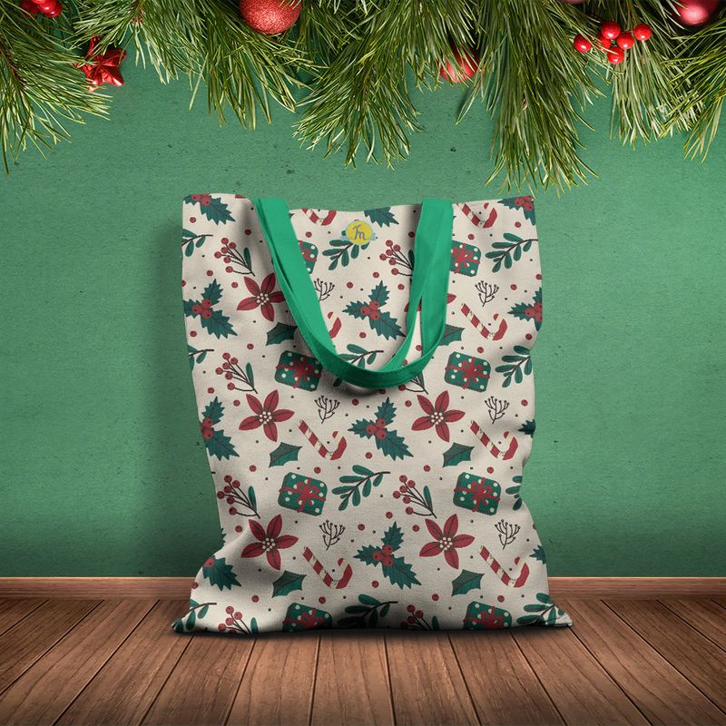 Fashion, accesorii si bijuterii - Femei - Accesorii femei - Genti si rucsacuri femei - Geanta Handmade Tote Basic, Decoratiuni pentru Craciun, Multicolor, 43x37 cm - Infinity.ro