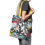 Fashion, accesorii si bijuterii - Femei - Accesorii femei - Genti si rucsacuri femei - Geanta Handmade Tote Basic, Pattern cu Palme si Atingeri, Multicolor, 43x37 cm - Infinity.ro