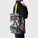 Fashion, accesorii si bijuterii - Femei - Accesorii femei - Genti si rucsacuri femei - Geanta Handmade Tote Basic, Pattern cu Palme si Atingeri, Multicolor, 43x37 cm - Infinity.ro