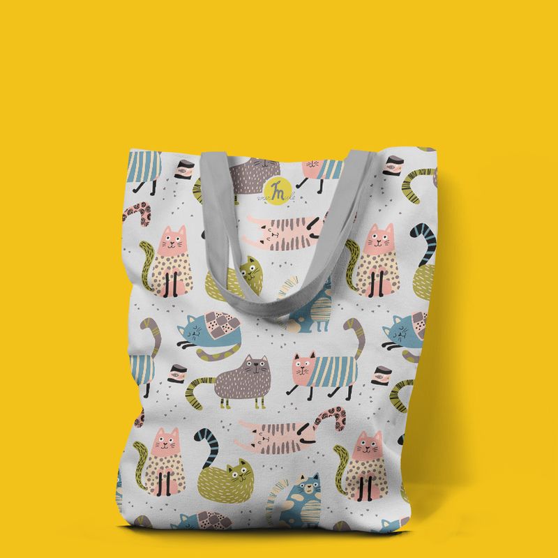 Fashion, accesorii si bijuterii - Femei - Accesorii femei - Genti si rucsacuri femei - Geanta Handmade Tote Liner Captusit, Mulewear, Colaj Pisica de Casa, Multicolor, 45x37 cm - Infinity.ro