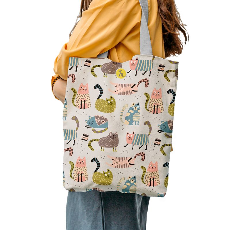 Fashion, accesorii si bijuterii - Femei - Accesorii femei - Genti si rucsacuri femei - Geanta Handmade Tote Liner Captusit, Mulewear, Colaj Pisica de Casa, Multicolor, 45x37 cm - Infinity.ro