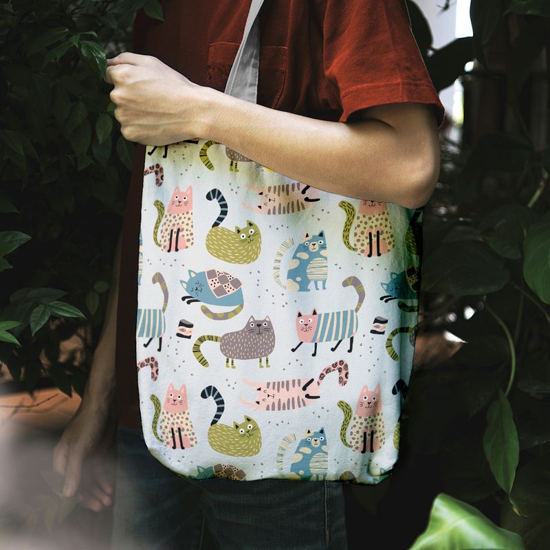 Fashion, accesorii si bijuterii - Femei - Accesorii femei - Genti si rucsacuri femei - Geanta Handmade Tote Liner Captusit, Mulewear, Colaj Pisica de Casa, Multicolor, 45x37 cm - Infinity.ro