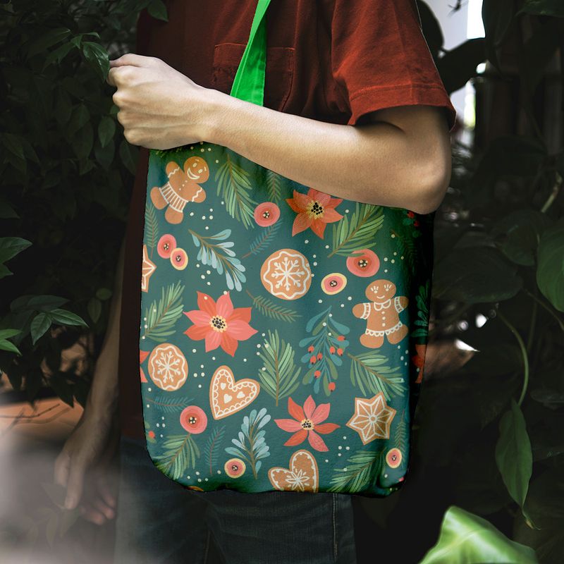 Fashion, accesorii si bijuterii - Femei - Accesorii femei - Genti si rucsacuri femei - Geanta Handmade Tote Liner cu Captuseala, Turta Dulce de Craciun, Multicolor, 45x37 cm - Infinity.ro