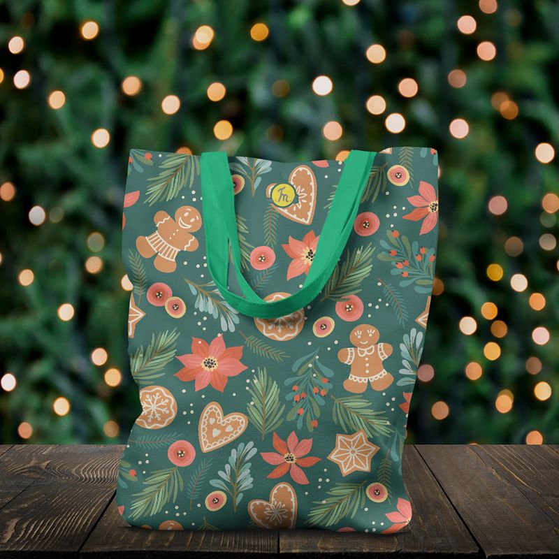 Fashion, accesorii si bijuterii - Femei - Accesorii femei - Genti si rucsacuri femei - Geanta Handmade Tote Liner cu Captuseala, Turta Dulce de Craciun, Multicolor, 45x37 cm - Infinity.ro