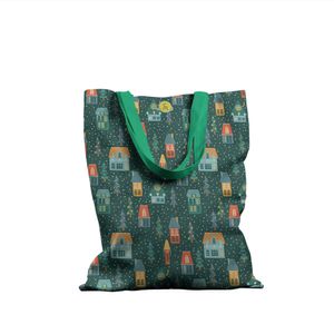 Geanta Handmade Tote Basic, Ninge in Cartier de Craciun, Multicolor, 43x37 cm