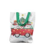 Fashion, accesorii si bijuterii - Femei - Accesorii femei - Genti si rucsacuri femei - Geanta Handmade Tote Liner cu Captuseala, Mos Craciun in VW Bus, Multicolor, 43 x 37 cm - Infinity.ro