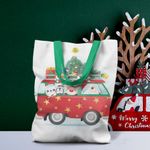 Fashion, accesorii si bijuterii - Femei - Accesorii femei - Genti si rucsacuri femei - Geanta Handmade Tote Liner cu Captuseala, Mos Craciun in VW Bus, Multicolor, 43 x 37 cm - Infinity.ro