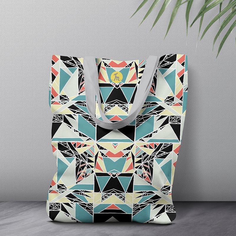 Fashion, accesorii si bijuterii - Femei - Accesorii femei - Genti si rucsacuri femei - Geanta Handmade, Tote Bag Liner Captusit Original Mulewear, Geometric Privind prin Stroboscop, Multicolor, 43 x 37 cm - Infinity.ro