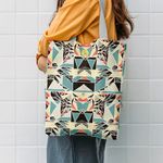 Fashion, accesorii si bijuterii - Femei - Accesorii femei - Genti si rucsacuri femei - Geanta Handmade, Tote Bag Liner Captusit Original Mulewear, Geometric Privind prin Stroboscop, Multicolor, 43 x 37 cm - Infinity.ro