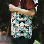 Fashion, accesorii si bijuterii - Femei - Accesorii femei - Genti si rucsacuri femei - Geanta Handmade, Tote Bag Liner Captusit Original Mulewear, Geometric Privind prin Stroboscop, Multicolor, 43 x 37 cm - Infinity.ro