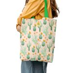 Fashion, accesorii si bijuterii - Femei - Accesorii femei - Genti si rucsacuri femei - Geanta Handmade Tote Liner Captusit, Botanic Plante Flori Portocalii de Cactus in desert, Multicolor, 43 x 37 cm - Infinity.ro