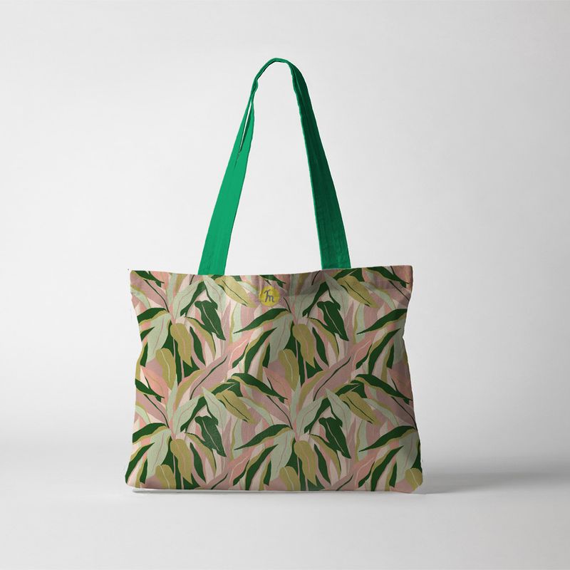 Fashion, accesorii si bijuterii - Femei - Accesorii femei - Genti si rucsacuri femei - Geanta Handmade Tote Fatty Captusit, Mulewear, Botanic Flori Frunze Tropicale, Multicolor, 43 x 37 cm - Infinity.ro