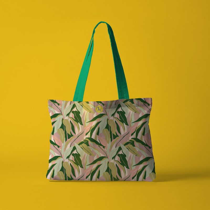 Fashion, accesorii si bijuterii - Femei - Accesorii femei - Genti si rucsacuri femei - Geanta Handmade Tote Fatty Captusit, Mulewear, Botanic Flori Frunze Tropicale, Multicolor, 43 x 37 cm - Infinity.ro